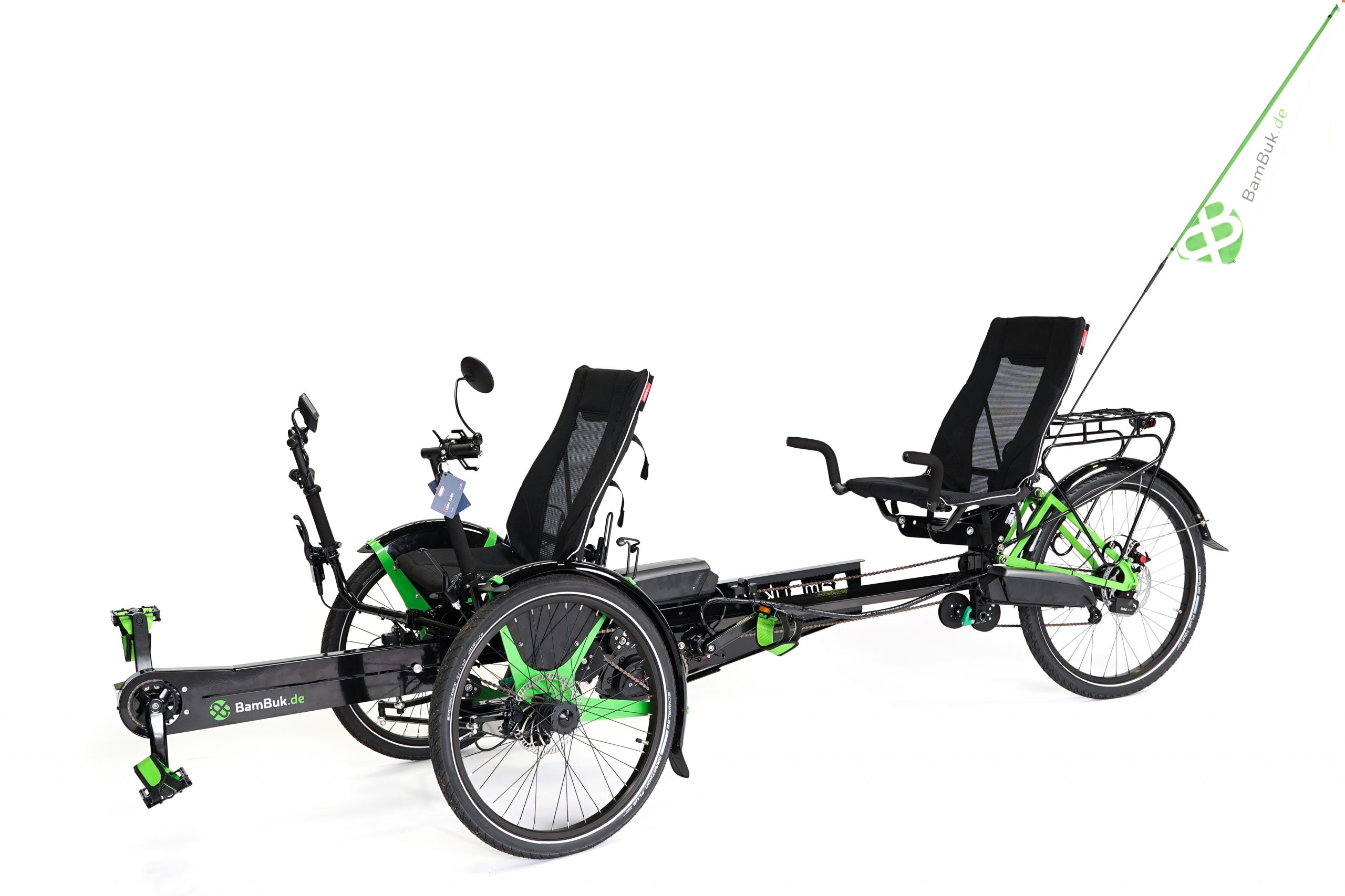 <span>BamBuk E-Trike Tandem mit Bosch CX Motor, Rohloff Nabenschaltung und Spezial-Zubehör:</span> das sichere Fahrrad auch für Behinderte und Personen mit eingeschränkter Mobilität