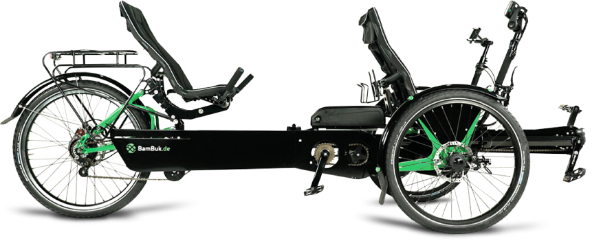 <span>BamBuk E-Trike Tandem mit Spezial-Zubehör:</span> das sichere Fahrrad auch für Behinderte und Personen mit eingeschränkter Mobilität