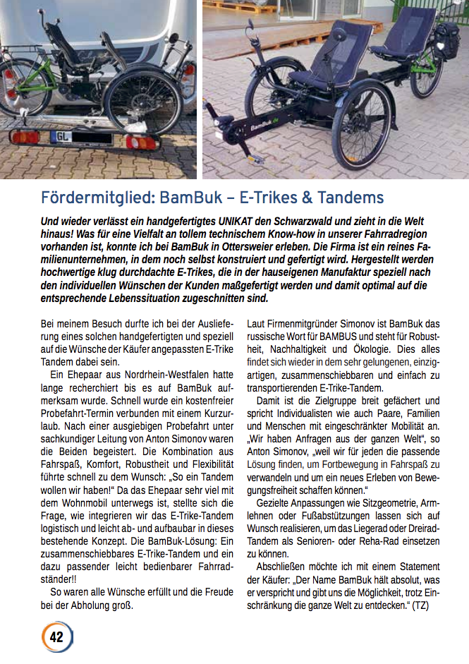 ADFC article about BamBuk Tricycle Tandem 2 ADFC article about BamBuk tricycle tandem 1